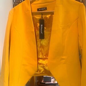 Allegra K Yellow Blazer Modern Cut Structured Fabric